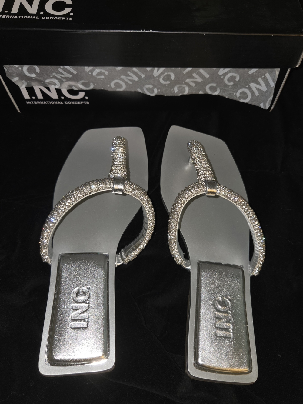 INC International Concepts Silver Rhinestone Flat Sandals - Picture 5 of 9